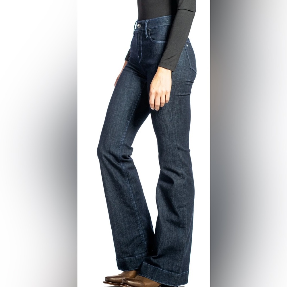 HAALA DENIM BELLA : TROUSER FLARE (MIDNIGHT) DUSK BLUE STITCH - Size: 26x36